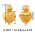 Detailed dimensions of 18K gold plated ribbed heart earrings with weight measurement - Large Ribbed Textured Heart Style (KE1276) / 18K Gold