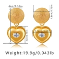 Detailed size specifications for heart pendant earrings with zirconia in gold finish - Spiral Disk Artificial Pearl Heart Drop (KE1280) / 18K Gold