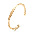 Minimalist polished rose gold open bangle with custom engravable metal bar and ball ends - Gold Open Ball Bangle (KB0472)
