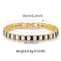 Detailansicht des 16cm Goldarmbands mit Maßen und rechteckigen Zirkonia-Steinen - 18K-Gold / Schwarz Und Weiß (KB0504-1)