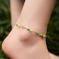 Tobillera bohemia bañada en oro con piedras verde esmeralda y cuentas para mujer verano - Estilo de Combinación de Múltiples Materiales Verde (KA0244) / Chapado en oro 18K