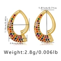 Size chart for gold teardrop earrings with colorful pavé cubic zirconia accents - Streamlined Hollow Multi-Color Teardrop Style (KE1305-1) / 18K Gold