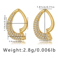 Detailed size measurement of irregular gold teardrop earrings with cubic zirconia - Irregular Teardrop Pavé Zirconia Earrings (KE1305-2) / 18K Gold