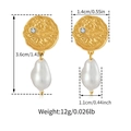 Vintage gold baroque pearl drop earrings with heart relief design and size specs - Embossed Disc Baroque Pearl (KE1359)