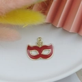 Red enamel masquerade mask charm pendant with gold metal edges for DIY jewelry making - Red