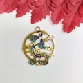 Golden phoenix circular hollow pendant with blue enamel for DIY jewelry making - Blue Phoenix