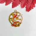 Golden alloy phoenix round pendant with red and yellow enamel for DIY jewelry making - Red Phoenix