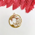 Golden round openwork pendant with white Nine-Tailed Fox and cherry blossom accents - Nine-tailed Fox