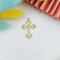 Detail of gold cross pendant with white faux pearls and vintage ornate metalwork edge - Gold Vintage Artificial Pearl Style (10)