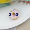 Pink resin donut charm pendant with floral patterns and silver loop for DIY jewelry - Pink Purple Floral Donut