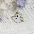 DIY Halloween alloy charm featuring a cute white ghost with golden edges and smiling face - Smiling Ghost(2)