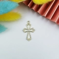Gold cross pendant with white pearls for DIY jewelry making and earring assembly - Gold Hollow Inlaid Artificial Pearl (5)