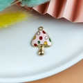 Pink mushroom charm with colorful polka dots and golden alloy base for DIY jewelry - Pink
