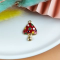 Golden mushroom pendant with red enamel and colorful polka dots for DIY jewelry - Red