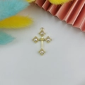 Golden cross pendant charm with pearl accents for DIY jewelry making and earrings - Gold End Artificial Pearl Style (8)