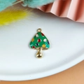 Green polka dot mushroom pendant made of alloy with gold metallic ring for DIY jewelry - Green