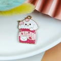 Macro view of cute white dog cartoon enamel pendant for DIY jewelry making accessories - Dog in Pink Bag
