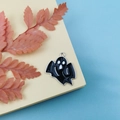 Black enamel ghost charm with silver alloy loop for DIY Halloween earring jewelry making - Silver Black
