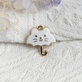 Cat umbrella alloy charm with white enamel cat face and golden J-shaped hook - White