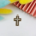 Vintage gold cross charm with pearls for DIY earring jewelry making and crafts - Antique Gold Beaded Artificial Pearl Style (14)