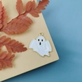 Cute white ghost enamel charm with golden alloy outline for DIY jewelry making - Gold Base White