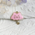 Pink enamel cat umbrella pendant charm with gold finish for DIY jewelry making - Pink