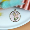 Pink enamel round bee pendant with gold wavy edges for DIY jewelry making and crafts - Round Bee