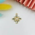 Golden cross pendant with faux pearl and crystal accents for DIY jewelry making - Gold Cross Floral Pendant (16)
