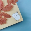 DIY Halloween white enamel ghost charm accessory with silver metal base and loop - Silver White