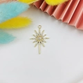 Golden sunflower pendant with white zircon crystals for DIY earring jewelry making - Gold Octagonal Star Rhinestone Style (17)