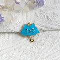 Blue cat umbrella pendant in gold-plated enamel for DIY jewelry making and crafts - Blue