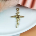 Pendentif croix doré en alliage avec rose 3D pour bijoux DIY et colliers élégants - Or