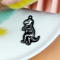 Black and white enamel dinosaur skeleton pendant with alloy ring for DIY accessories - Standing Dinosaur