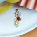 Punk style skull hand with dagger and red rose alloy charm for DIY jewelry making - Skeleton Hand With Rose Dagger Style