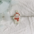 DIY Christmas bear alloy pendant with red santa hat and striped scarf for jewelry making - Scarf Bear