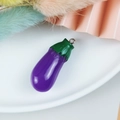 Realistic purple resin eggplant charm with green top and metal ring for DIY jewelry making - Eggplant