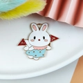Cartoon rabbit enamel pendant with pink skirt and red flag for DIY jewelry making - Bunny Holding Flag