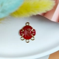 Red enamel Fu character pendant charm in gold finish for DIY jewelry making - Longevity Lock