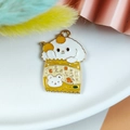Cute white puppy and orange snack bag enamel charm for DIY earring making - Dog in Yellow Bag