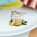 Cute bunny in a lemon tea cup enamel charm with gold metal edges for DIY jewelry making - Bunny in Drink Cup