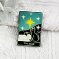 Enamel tarot card charm featuring The Star black cat design on white knit background - The Star Tarot Style (4)