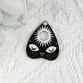 Macro view of black cat planchette charm with sun and moon enamel details for DIY jewelry - Black Cat Planchette Style (YZ1494-3) / White Gold
