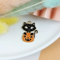 Halloween zwarte kat met pompoen emaille hanger voor DIY sieraden maken projecten - Kat & Pompoen (15)