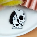 DIY gothic acrylic pendant with black and white skull rose art for earring making - Half Skull Face