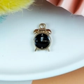 Golden alloy alarm clock pendant with black enamel finish for DIY jewelry crafting - Black
