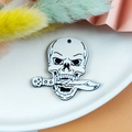 White skull with knife acrylic charm pendant for DIY earrings and handmade jewelry - Dagger Skull