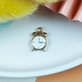 DIY jewelry charm featuring a gold-plated white enamel alarm clock shaped pendant - White