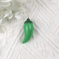 Cute green resin chili pepper pendant with silver ring for DIY earring making - Green