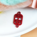 Red matte metal Chinese character Ping An lantern pendant connector for DIY jewelry - Safety and Peace / Red