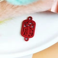 Connecteur de breloque en métal rouge évidé avec caractères chinois Ankang pour bijoux - Santé et Paix / Rouge